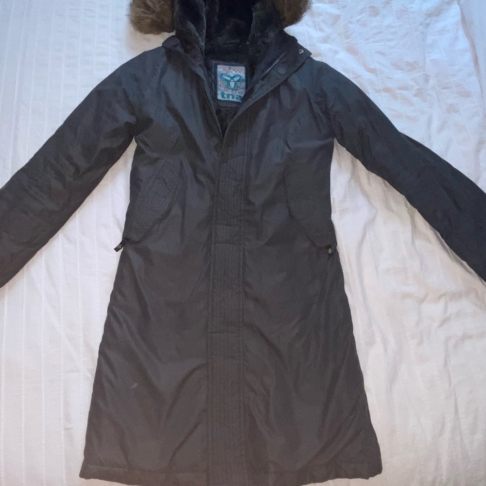 Long grey winter jacket from aritzia